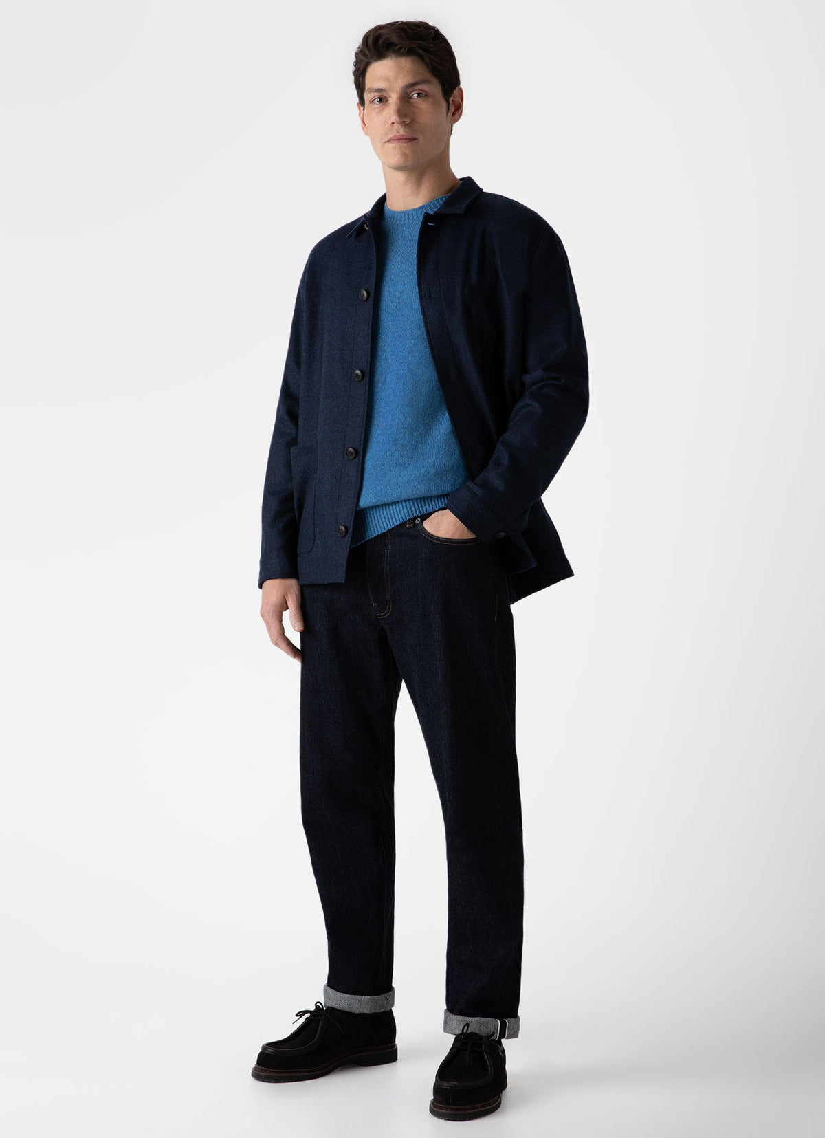 Mens Wool Herringbone Twin Pocket Jacket In Light Navy Melange Mjac7065 Butm