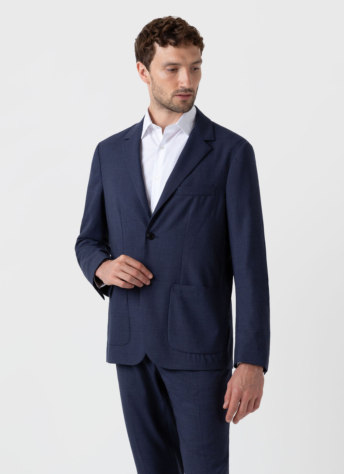 Men S Wool Blazer In Blue Melange Mjac7071 Buht