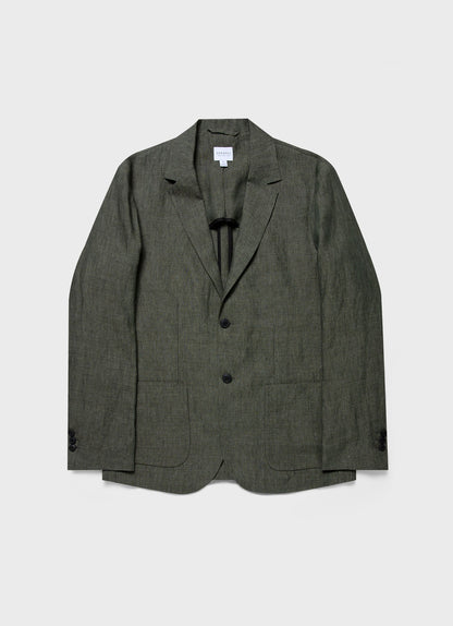 Mens Linen Unstructured Blazer In Light Khaki Mjac7075 Gnht