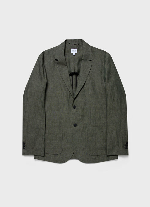 Mens Linen Unstructured Blazer In Light Khaki Mjac7075 Gnht