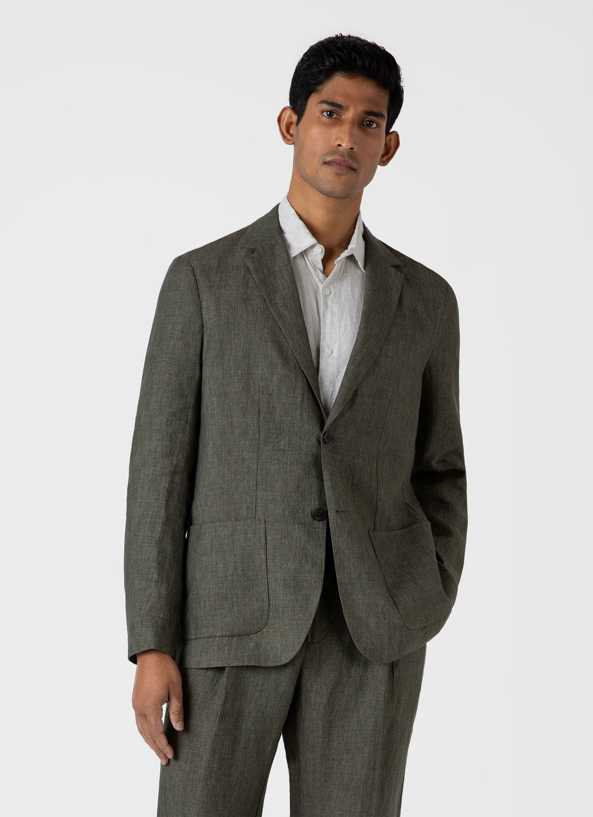 Mens Linen Unstructured Blazer In Light Khaki Mjac7075 Gnht