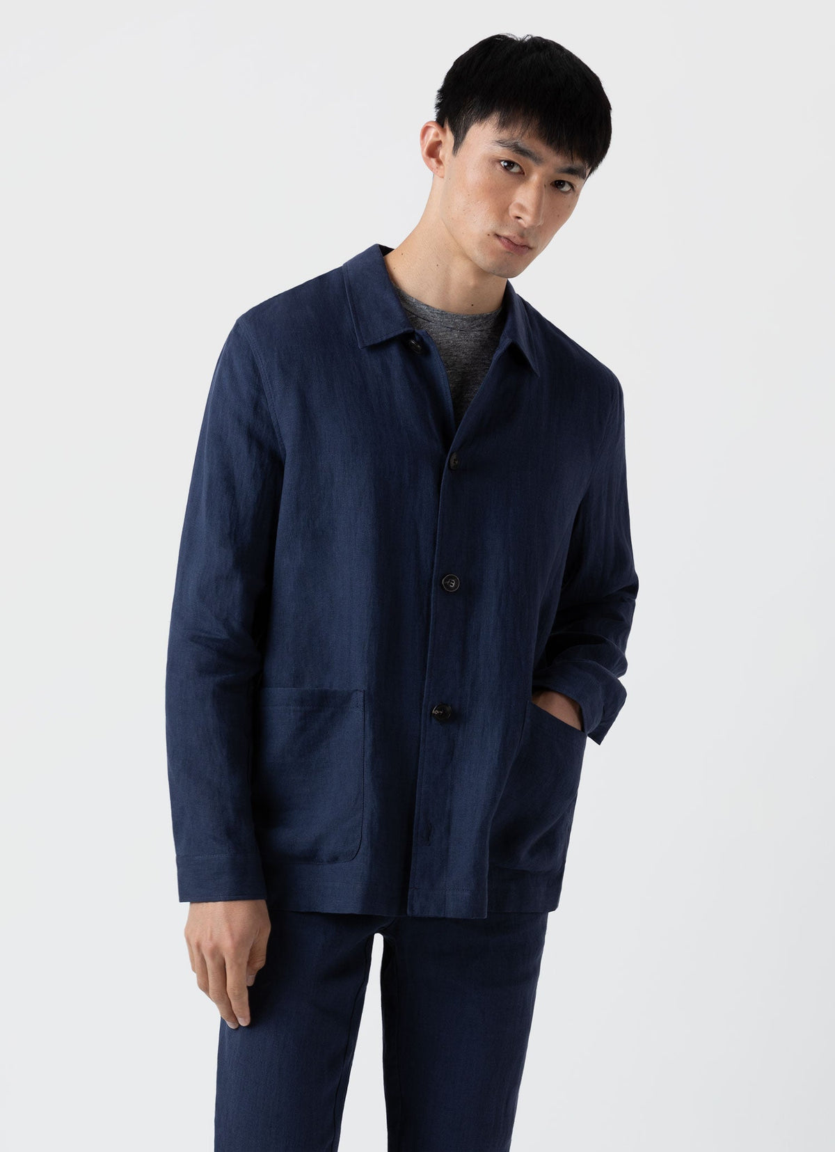 Men S Linen Twin Pocket Jacket In Light Navy Mjac7099 Buaf