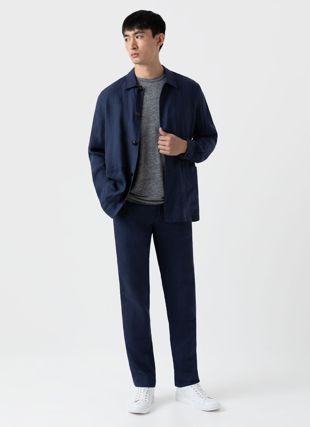Men S Linen Twin Pocket Jacket In Light Navy Mjac7099 Buaf