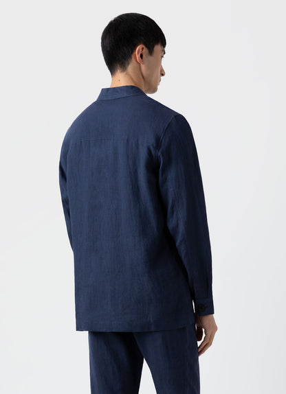 Men S Linen Twin Pocket Jacket In Light Navy Mjac7099 Buaf