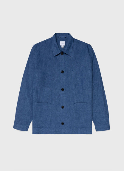 Mens Linen Twin Pocket Jacket In Blue Melange Mjac7099 Buht