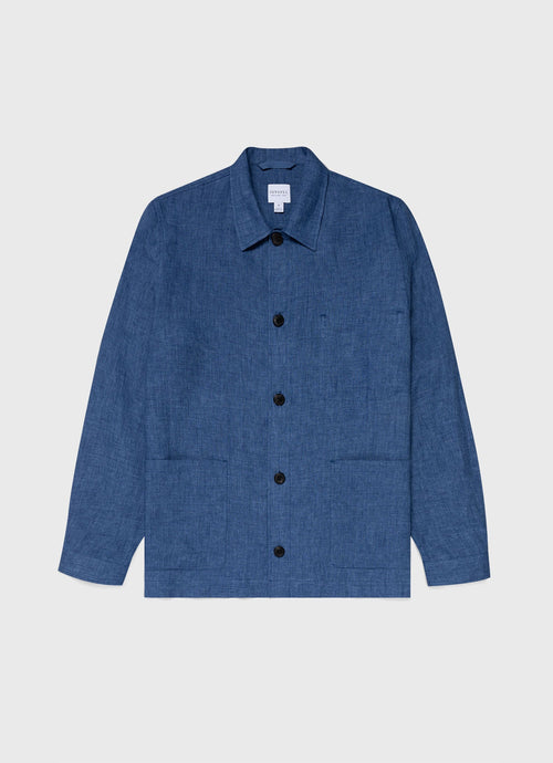 Mens Linen Twin Pocket Jacket In Blue Melange Mjac7099 Buht