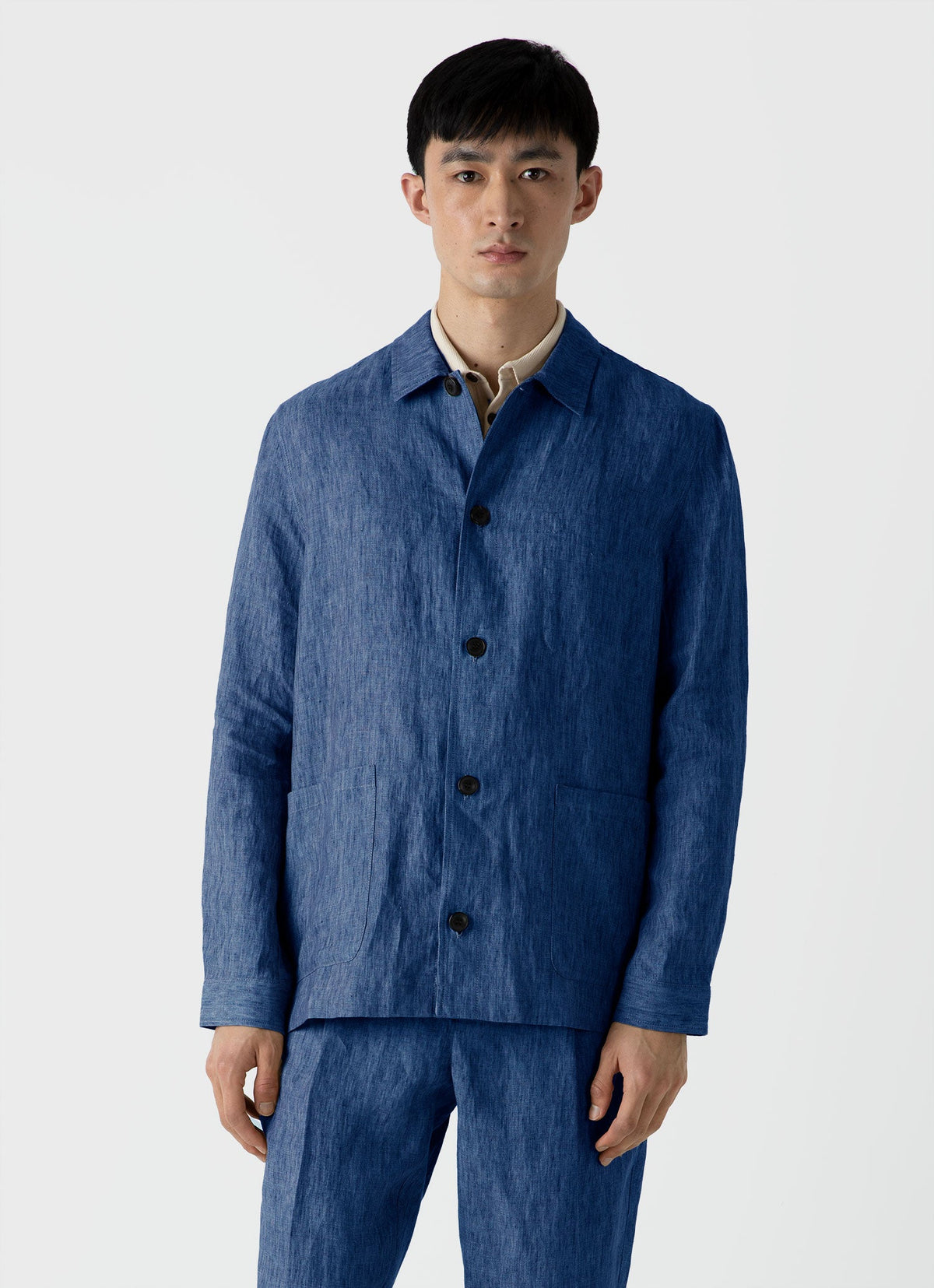 Mens Linen Twin Pocket Jacket In Blue Melange Mjac7099 Buht