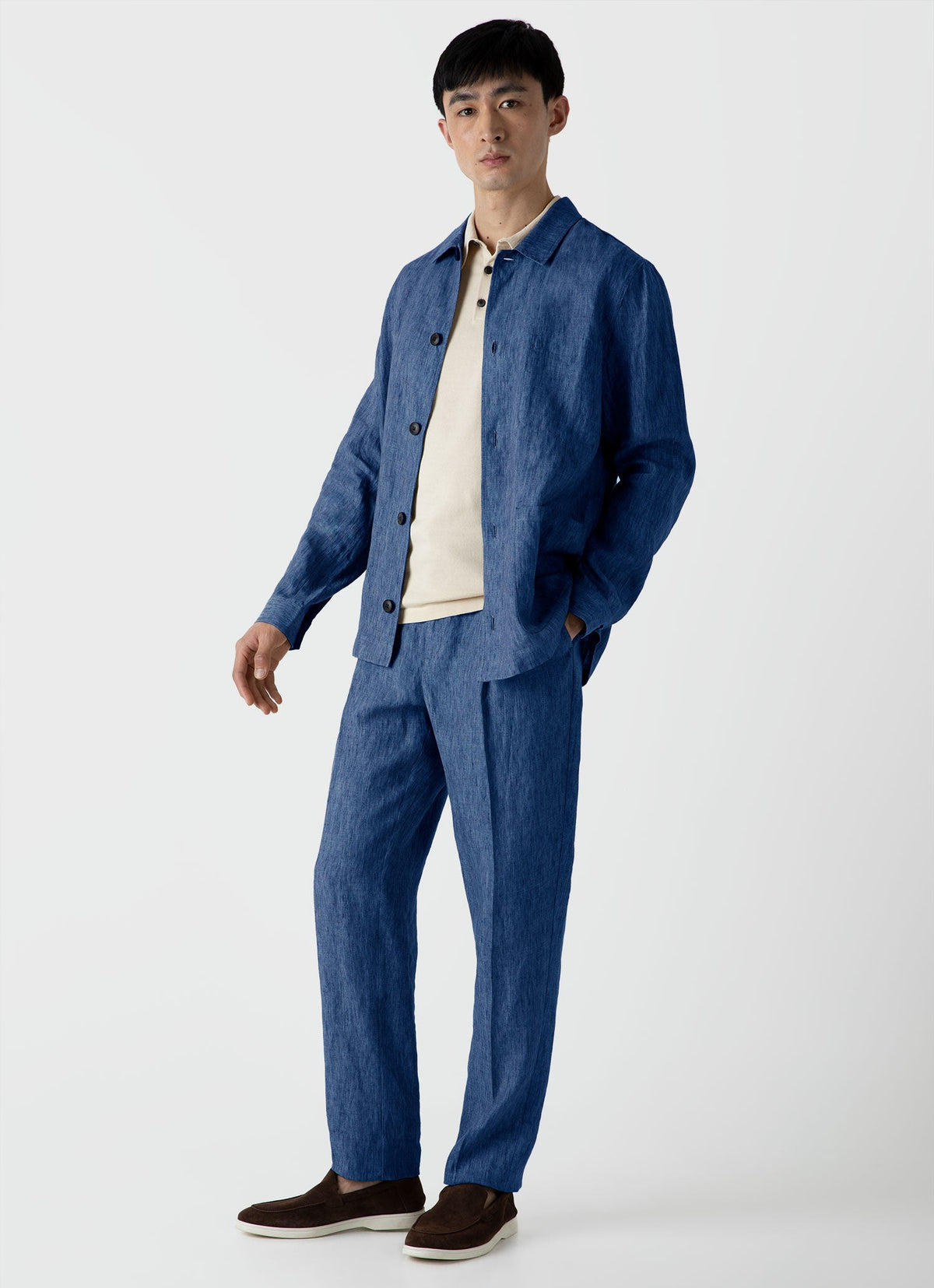 Mens Linen Twin Pocket Jacket In Blue Melange Mjac7099 Buht