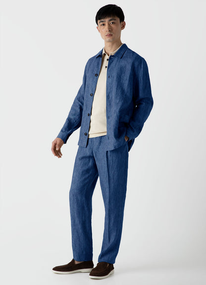 Mens Linen Twin Pocket Jacket In Blue Melange Mjac7099 Buht