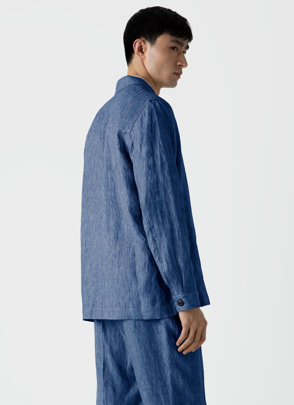 Mens Linen Twin Pocket Jacket In Blue Melange Mjac7099 Buht