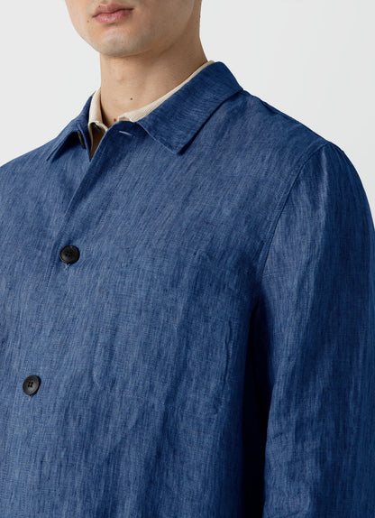 Mens Linen Twin Pocket Jacket In Blue Melange Mjac7099 Buht