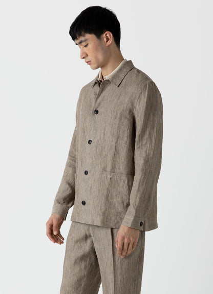 Mens Linen Twin Pocket Jacket In Dark Stone Mjac7099 Whdc