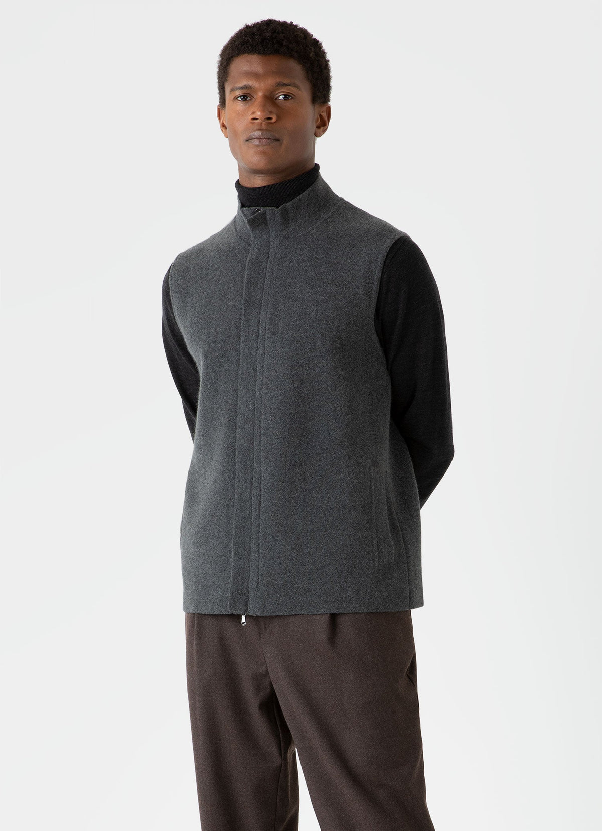 Mens Double Faced Gilet In Charcoal Melange Mjac7116 Gyad