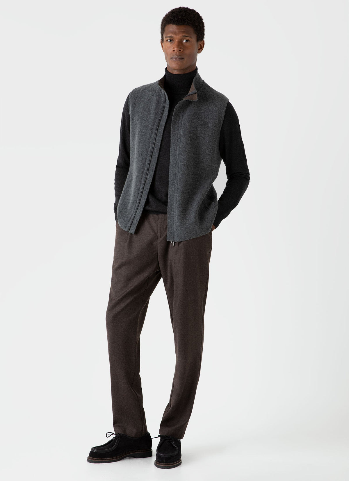Mens Double Faced Gilet In Charcoal Melange Mjac7116 Gyad