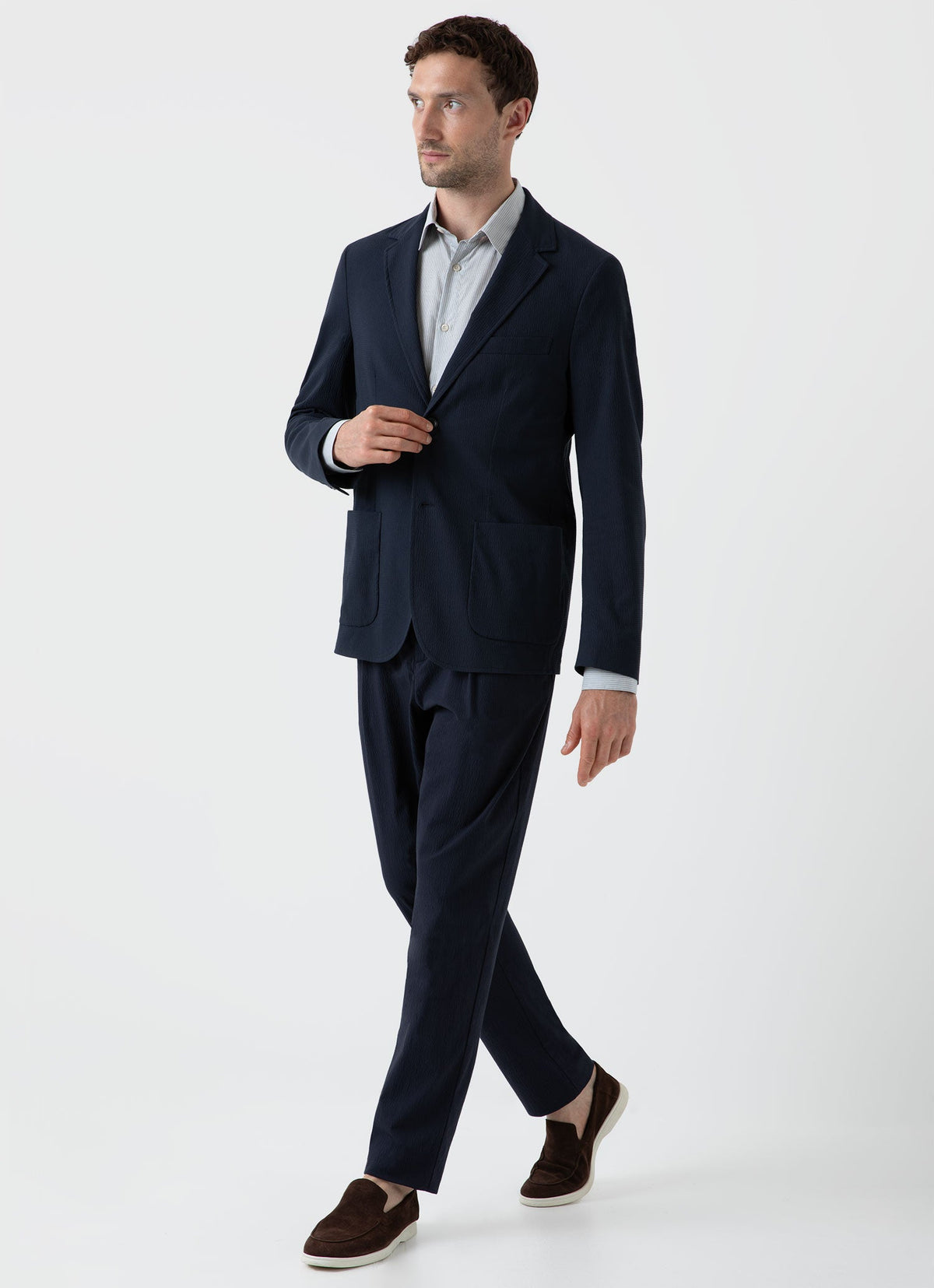 Mens Seersucker Blazer In Navy Mjac7136 Buaa
