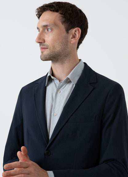 Mens Seersucker Blazer In Navy Mjac7136 Buaa