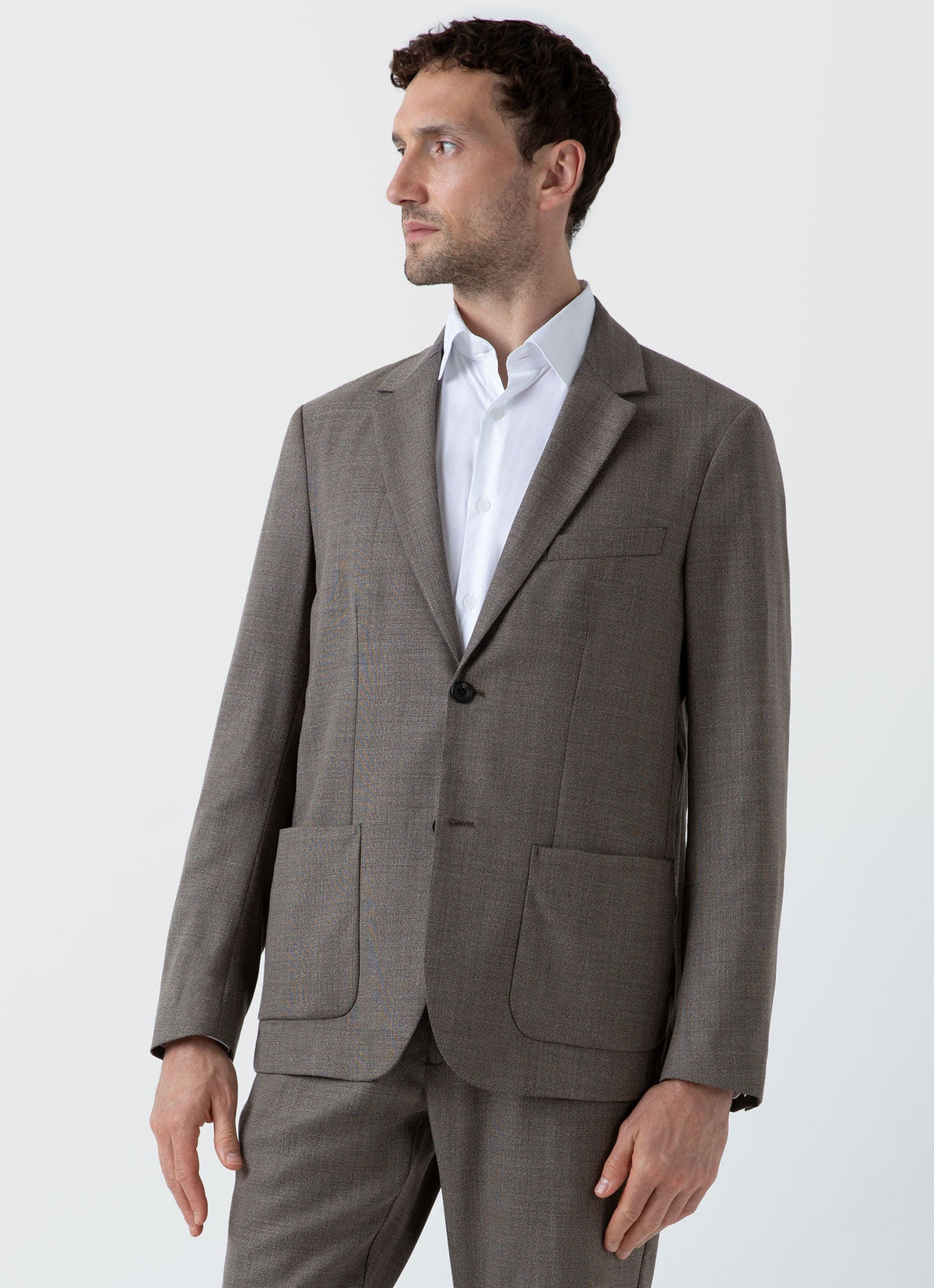 Mens Travel Wool Blazer In Dark Stone Melange Mjac7137 Whhn