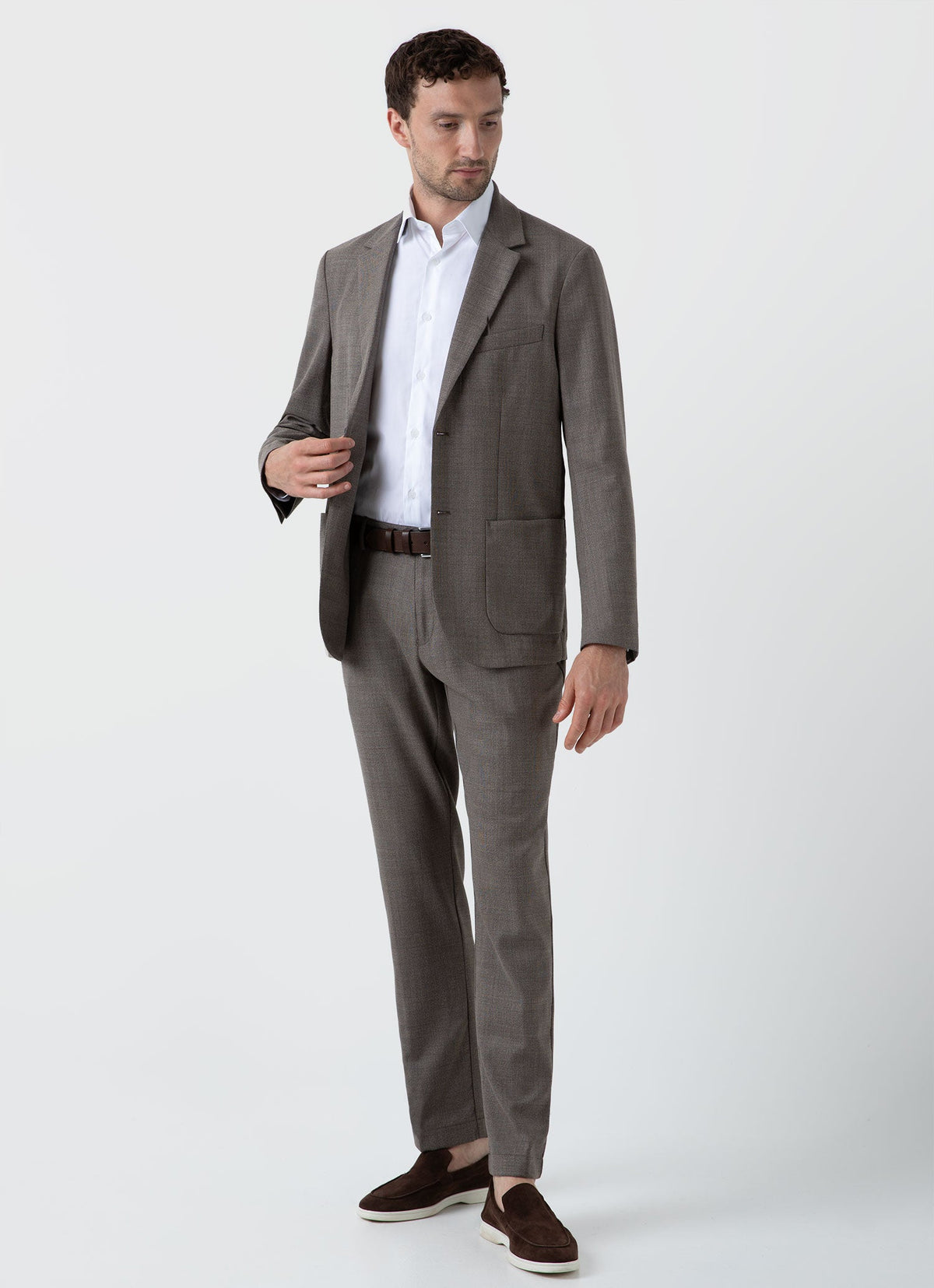 Mens Travel Wool Blazer In Dark Stone Melange Mjac7137 Whhn