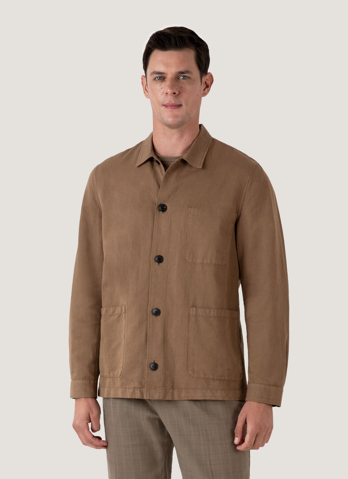 Mens Cotton Linen Twin Pocket Jacket In Dark Tan Mjac7175 Brdh