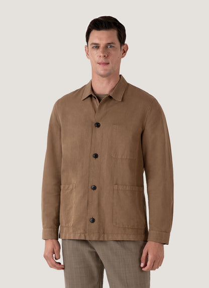 Mens Cotton Linen Twin Pocket Jacket In Dark Tan Mjac7175 Brdh