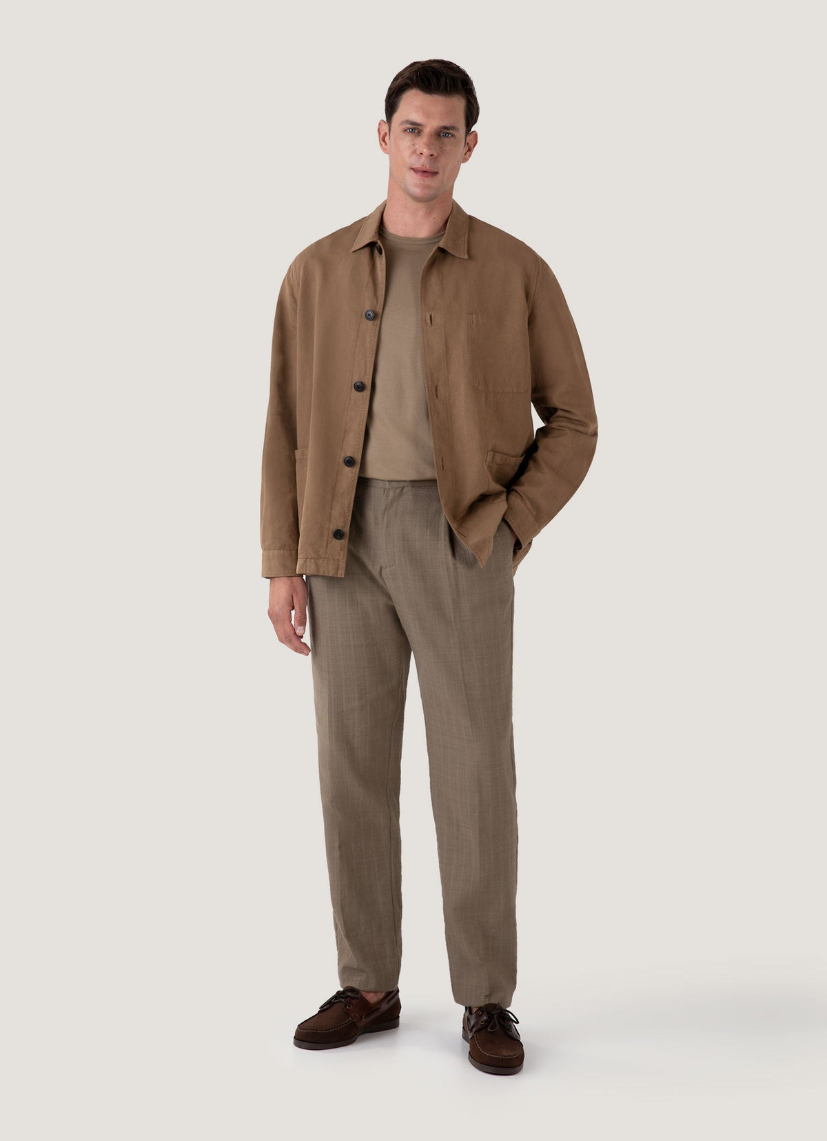 Mens Cotton Linen Twin Pocket Jacket In Dark Tan Mjac7175 Brdh