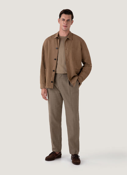 Mens Cotton Linen Twin Pocket Jacket In Dark Tan Mjac7175 Brdh