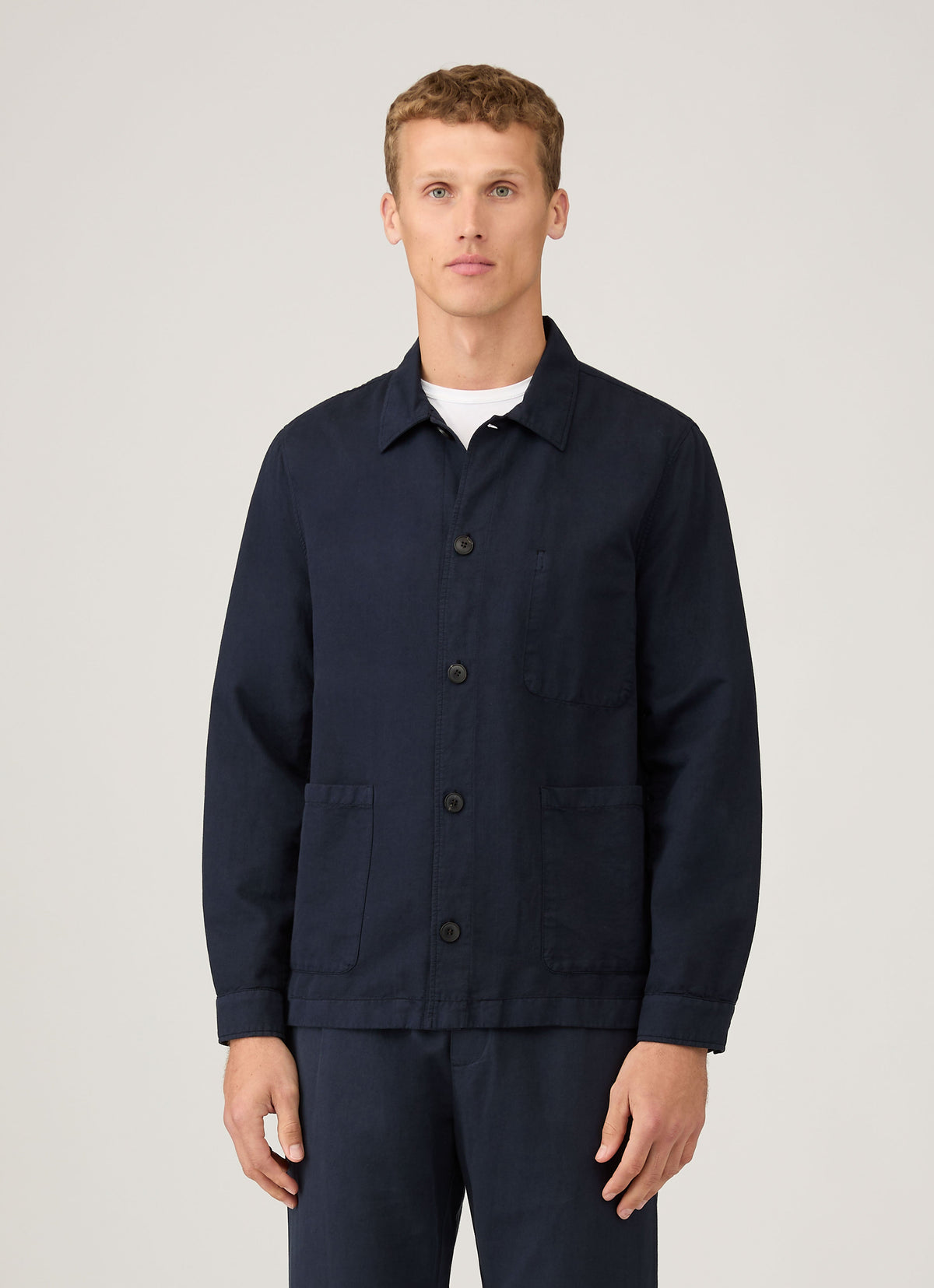 Mens Cotton Linen Twin Pocket Jacket In Navy Mjac7175 Buaa1