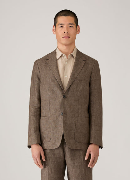 Mens Linen Blazer In Dark Walnut Mjac7186 Brgw