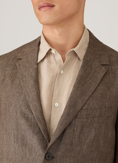 Mens Linen Blazer In Dark Walnut Mjac7186 Brgw