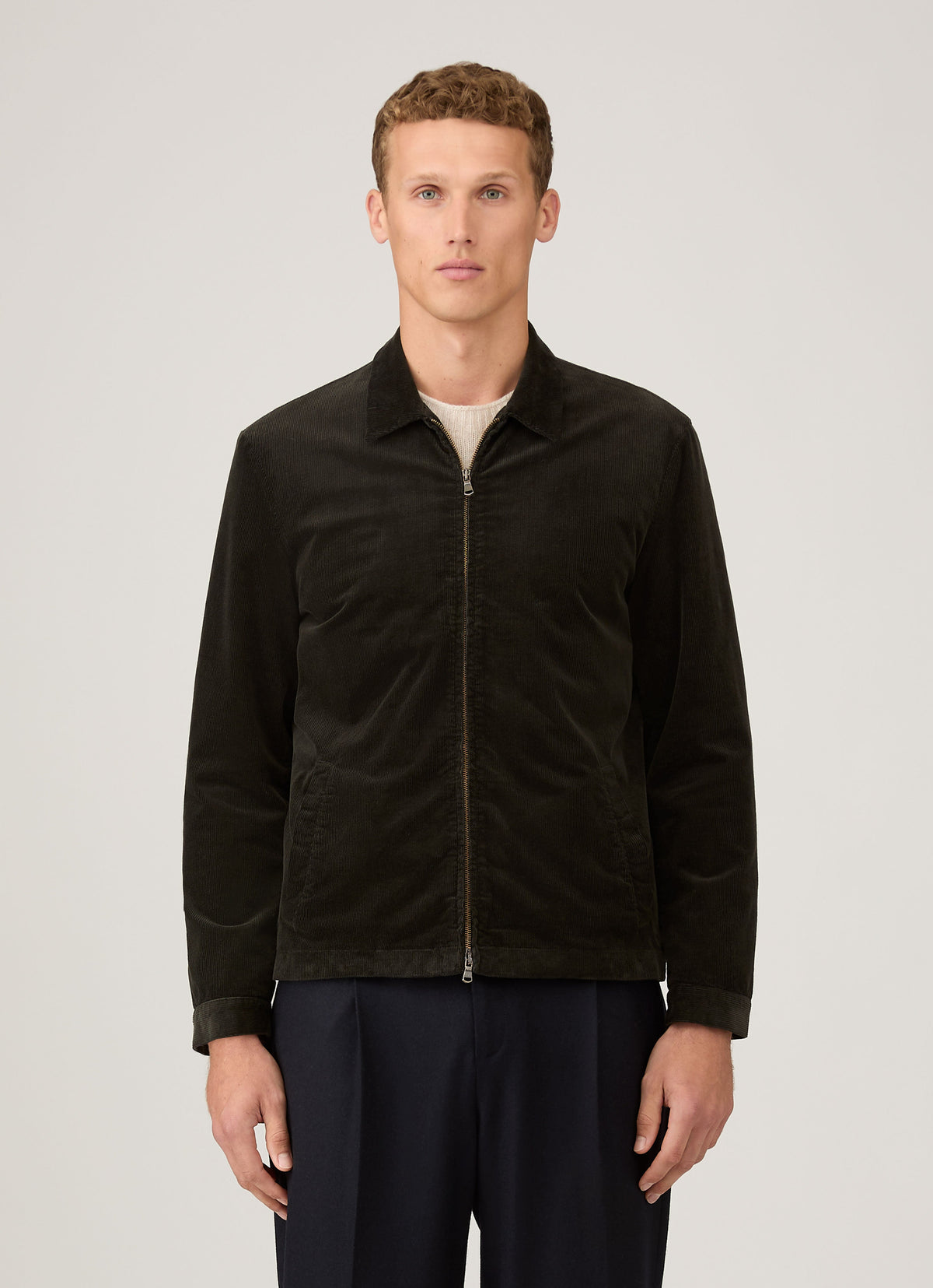 Mens Corduroy Harrington Jacket In Dark Green Mjac7195 Gnin