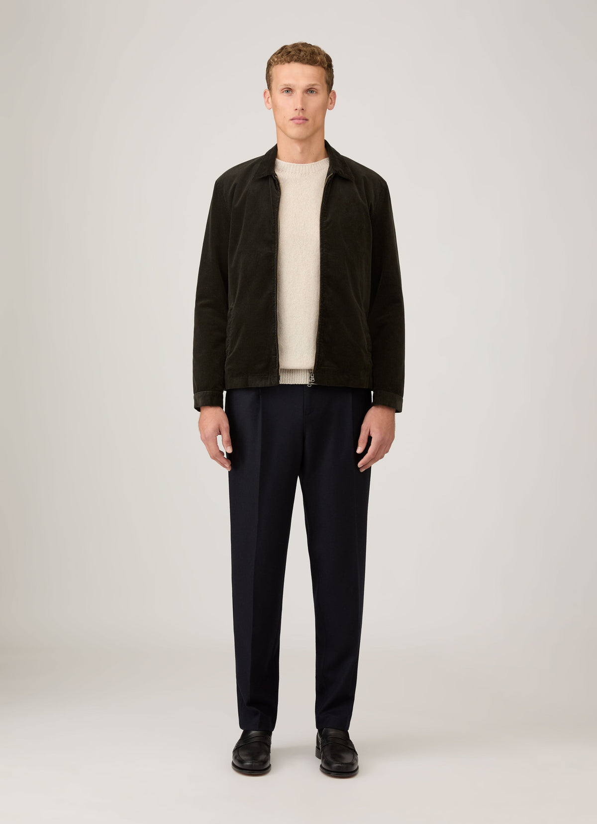 Mens Corduroy Harrington Jacket In Dark Green Mjac7195 Gnin