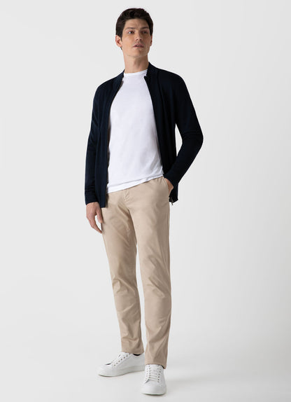 Mens Fine Merino Wool Zip Cardigan In Light Navy