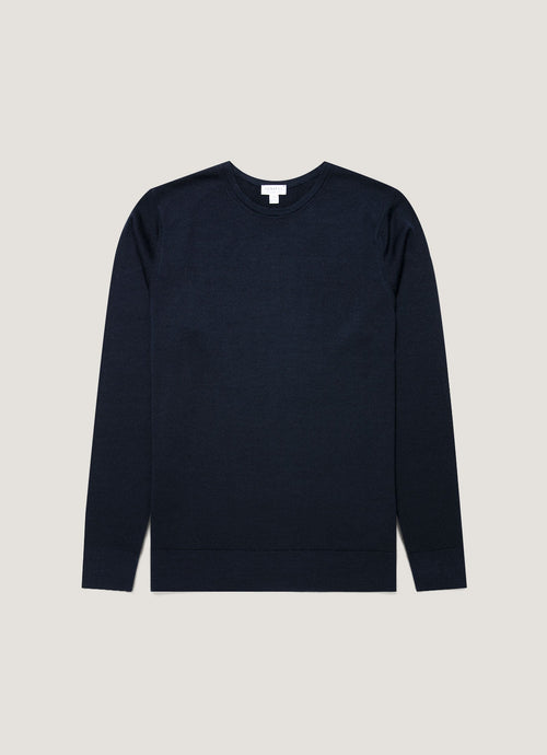 Mens Extra Fine Merino Crew Neck In Navy Mjum8058 Buaa