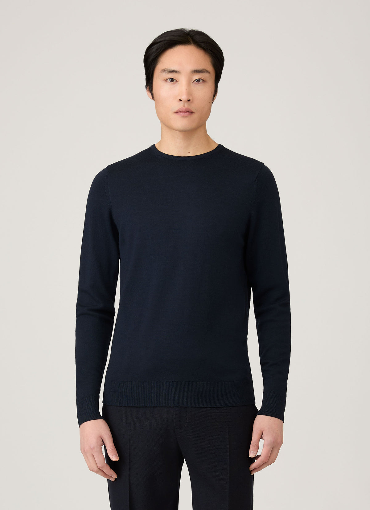 Mens Extra Fine Merino Crew Neck In Navy Mjum8058 Buaa