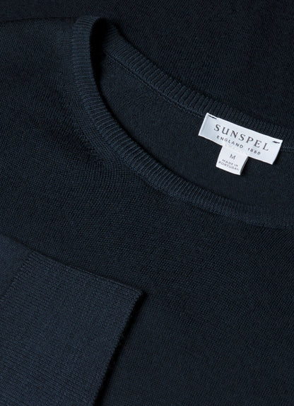 Mens Extra Fine Merino Crew Neck In Navy Mjum8058 Buaa