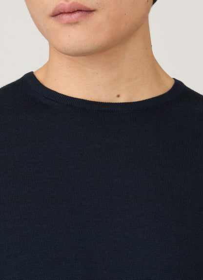 Mens Extra Fine Merino Crew Neck In Navy Mjum8058 Buaa