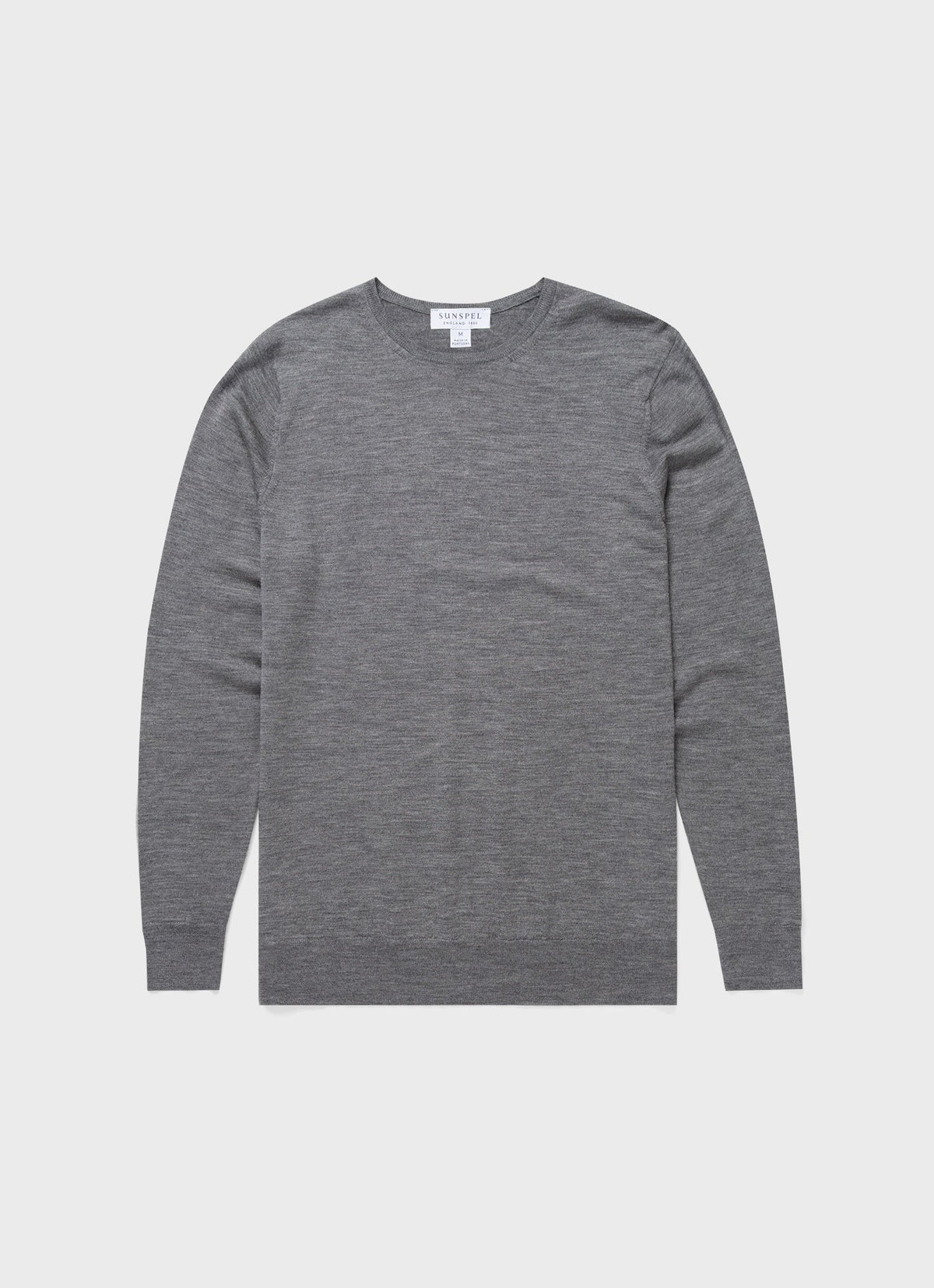 Mens Fine Merino Wool Jumper Grey Melange Mjum8058