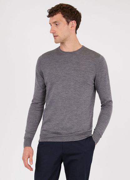 Mens Fine Merino Wool Jumper Grey Melange Mjum8058