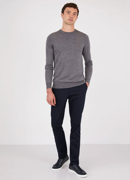 Mens Fine Merino Wool Jumper Grey Melange Mjum8058