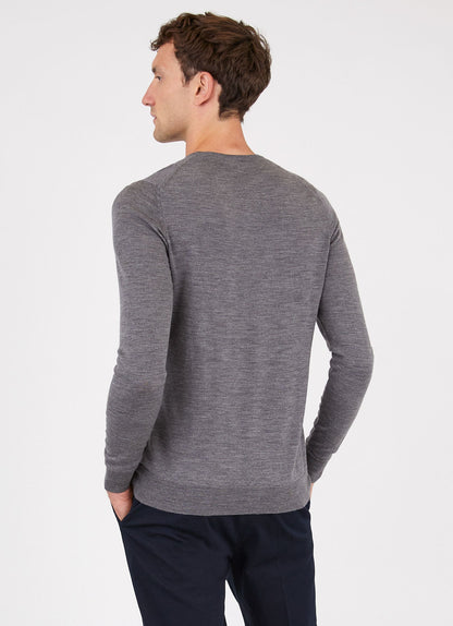 Mens Fine Merino Wool Jumper Grey Melange Mjum8058
