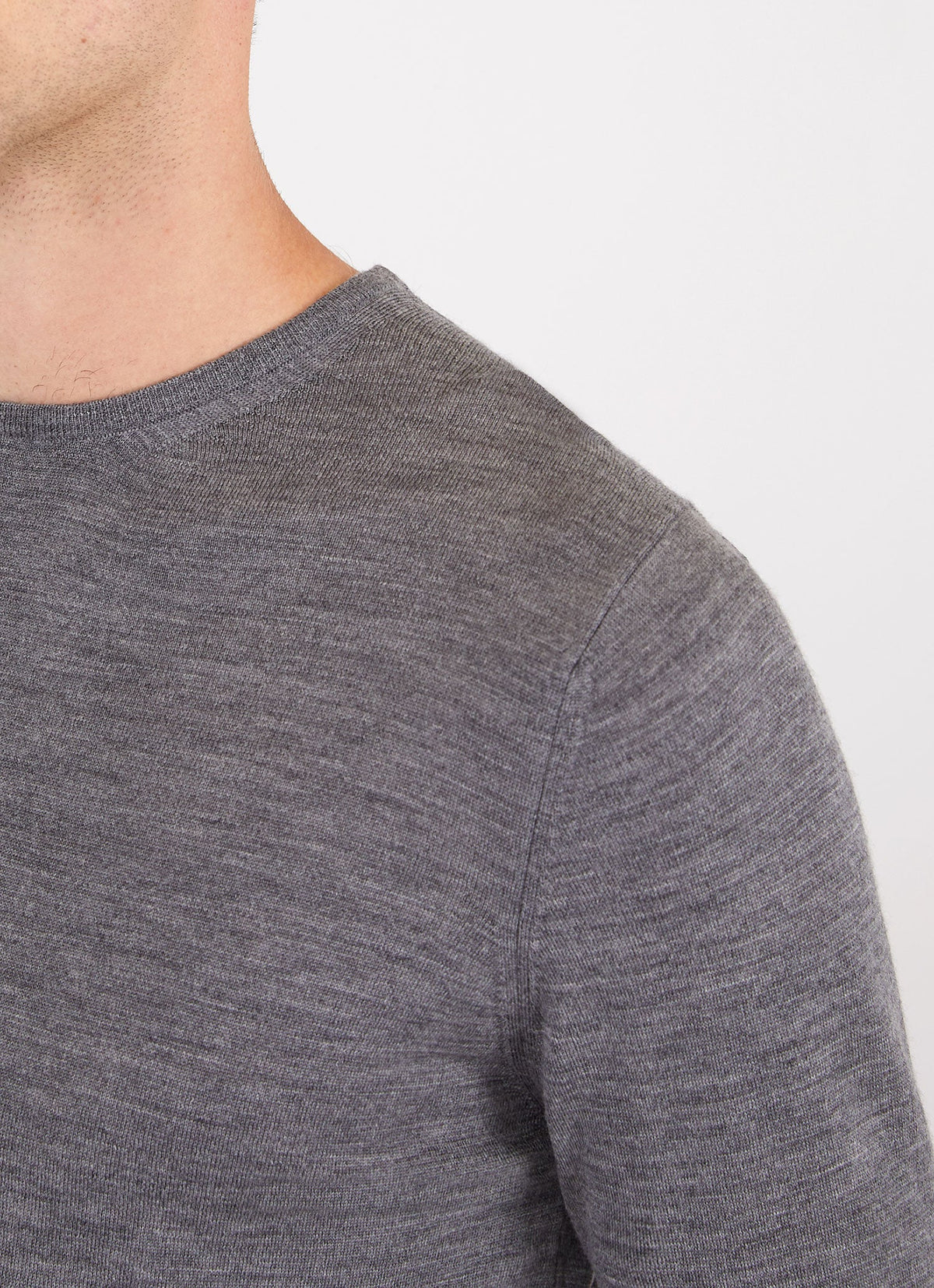 Mens Fine Merino Wool Jumper Grey Melange Mjum8058