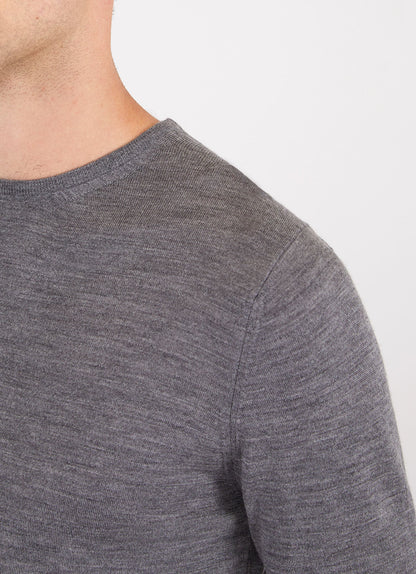 Mens Fine Merino Wool Jumper Grey Melange Mjum8058