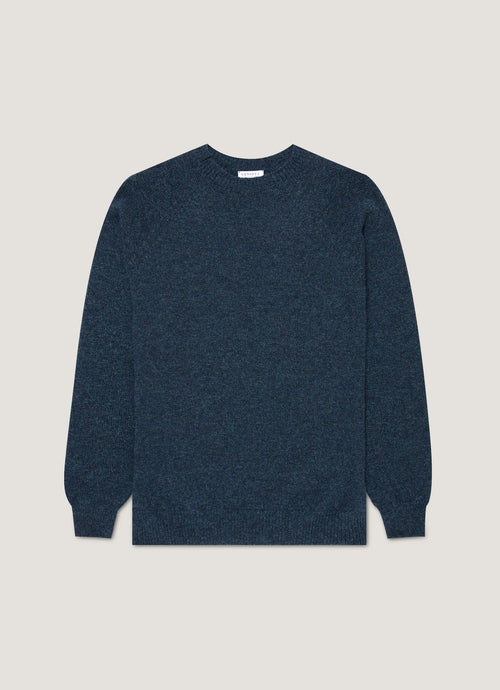 Mens Lambswool Crew Neck Jumper In Dark Petrol Twist Mjum8066 Gniv
