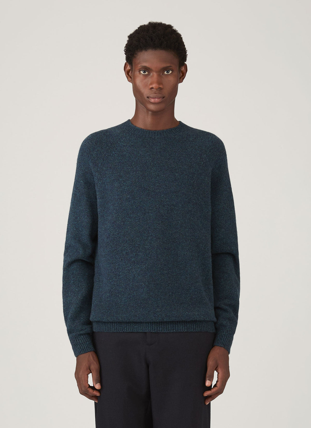 Mens Lambswool Crew Neck Jumper In Dark Petrol Twist Mjum8066 Gniv
