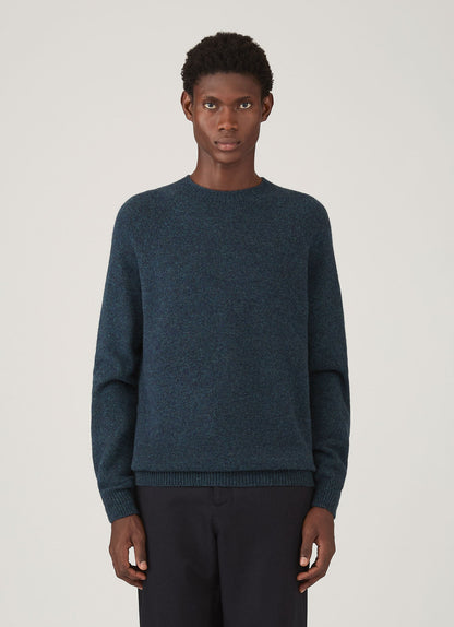 Mens Lambswool Crew Neck Jumper In Dark Petrol Twist Mjum8066 Gniv