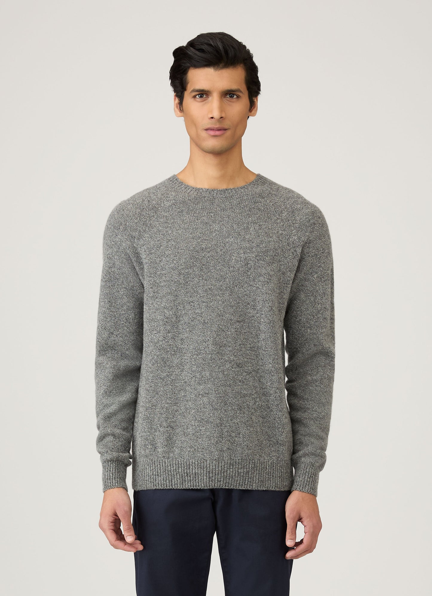 Mens Lambswool Crew Neck Jumper Grey Melange Mjum8066 Gyak