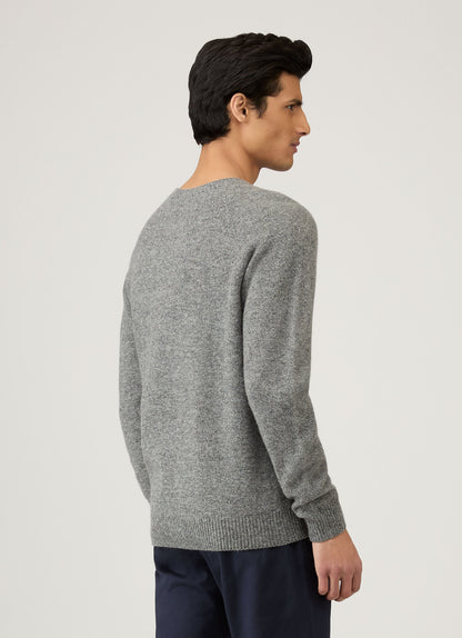 Mens Lambswool Crew Neck Jumper Grey Melange Mjum8066 Gyak