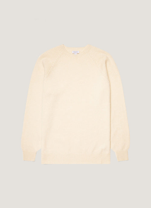 Mens Lambswool Crew Neck Jumper In Ecru Mjum8066 Whcr