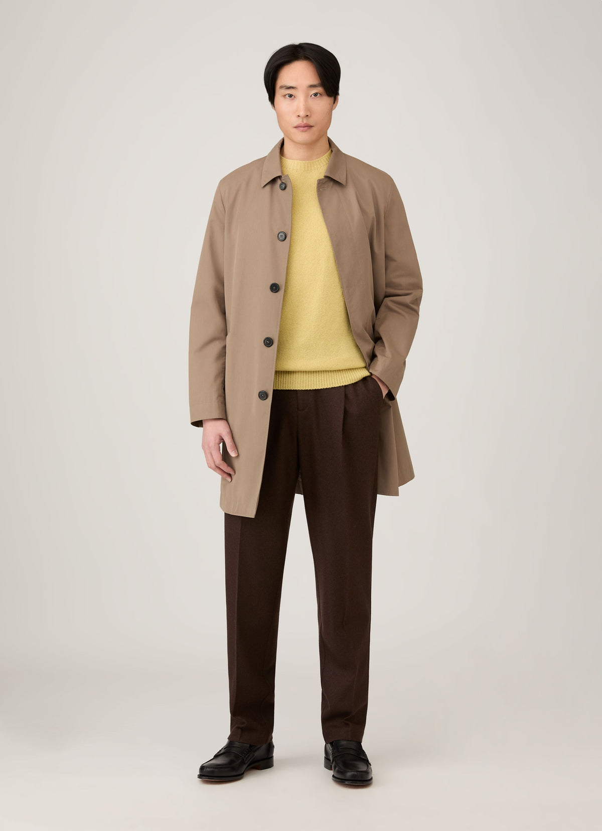 Mens Lambswool Crew Neck Jumper In Dusty Yellow Mjum8066 Ylbf