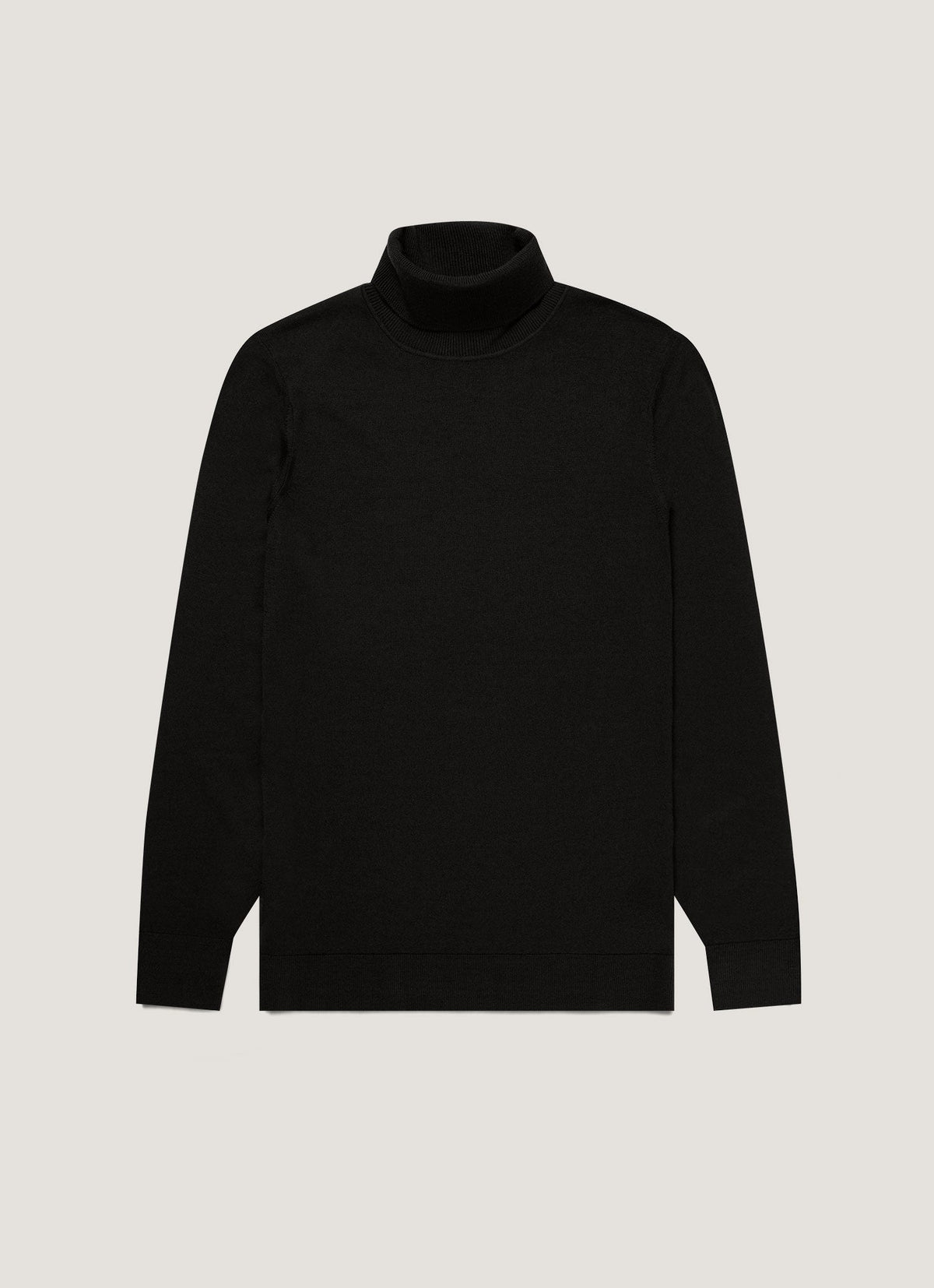 Mens Fine Merino Wool Roll Neck Jumper In Black